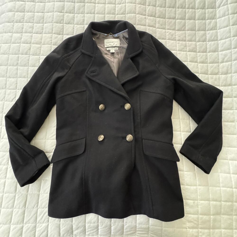 Banana Republic Pea Coat Womens Large Black Wool Blend Double Breasted Outdoor